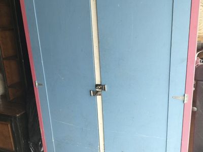 Large Double-Door Storage Cabinet with Shelves - Blue and Pink