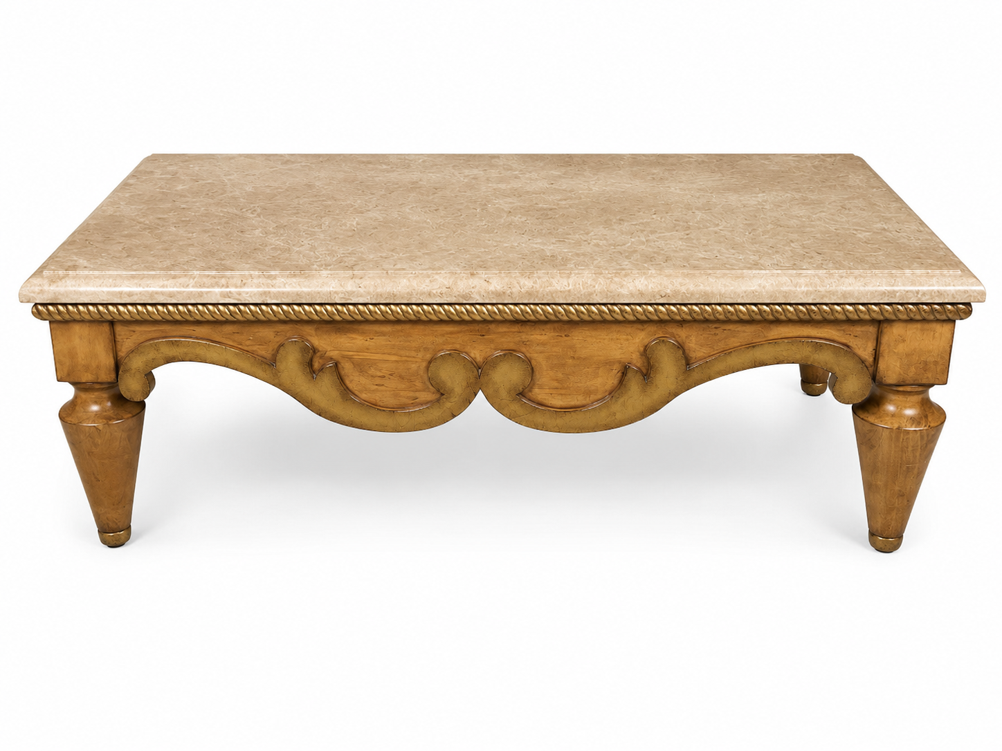 Marble Top Coffee Table with Ornate Gold Base