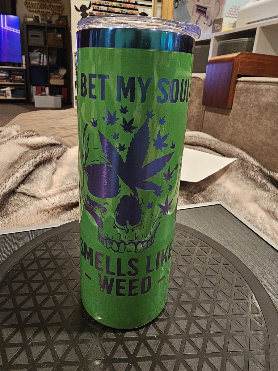 Custom Insulated Stainless Steel Tumbler - Green Skull Leaf Design