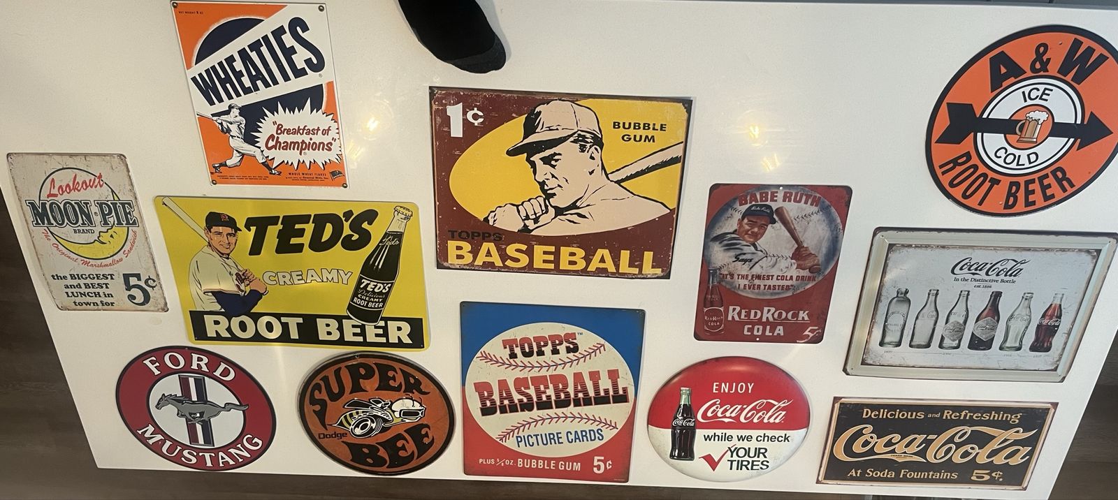 Vintage Style Tin Signs Coca-Cola A&W Topps Baseball Red Rock Root Beer Ford Mustang Super Bee