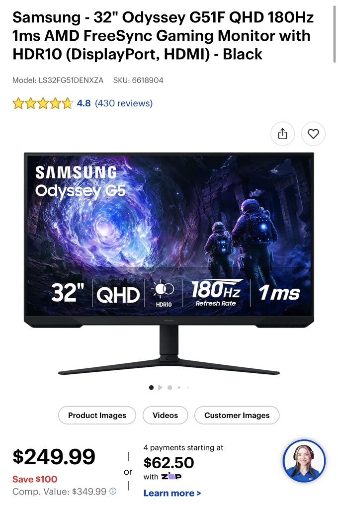 Samsung 32 Odyssey G5 QHD 180Hz 1ms Gamin Monitor