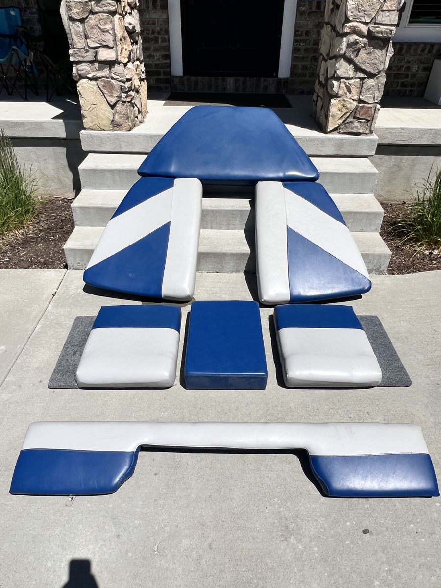 New Blue & White Boat Cushions/Seats (7 pieces total) Originally For Bayliner Capri 22.5’ 1990