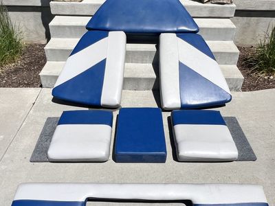 New Blue & White Boat Cushions/Seats (7 pieces total) Originally For Bayliner Capri 22.5’ 1990