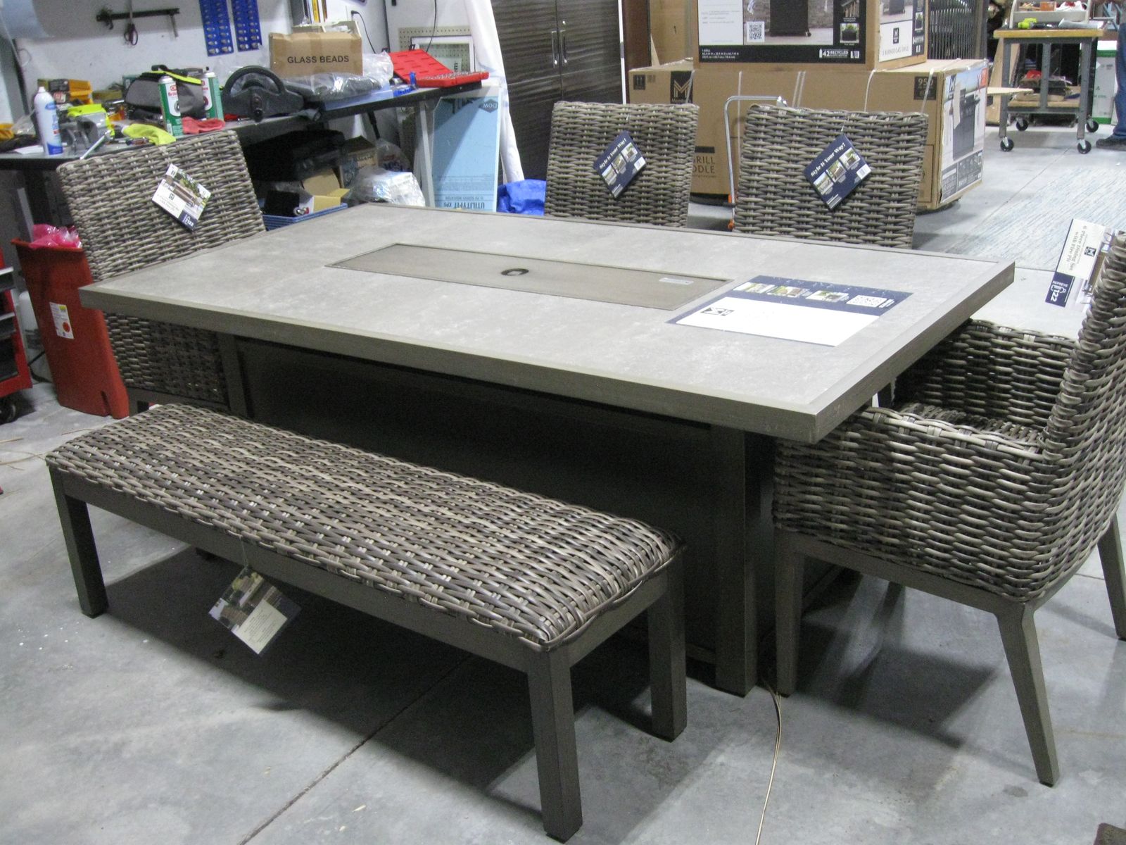 Brand New Member's Mark Halstead Fire Dining Table Set, Patio Deck Outdoor 6pc