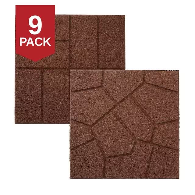 16 In. X 16 In. X 3/4 In. Brown Dual-Sided Rubber Paver (9-Pack)