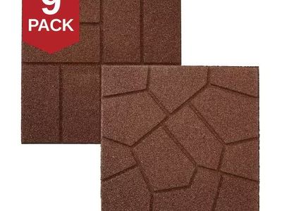 16 In. X 16 In. X 3/4 In. Brown Dual-Sided Rubber Paver (9-Pack)