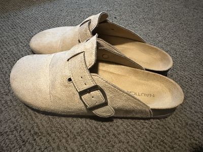 Nautica Tan Suede Slip-On Clog Sandals with Buckle Strap