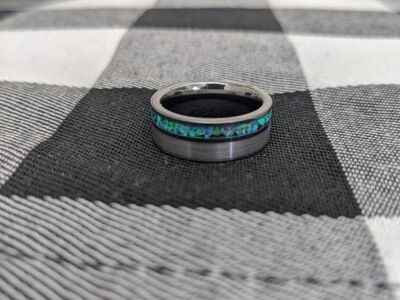 Handmade Tungsten and Crushed Opal Ring