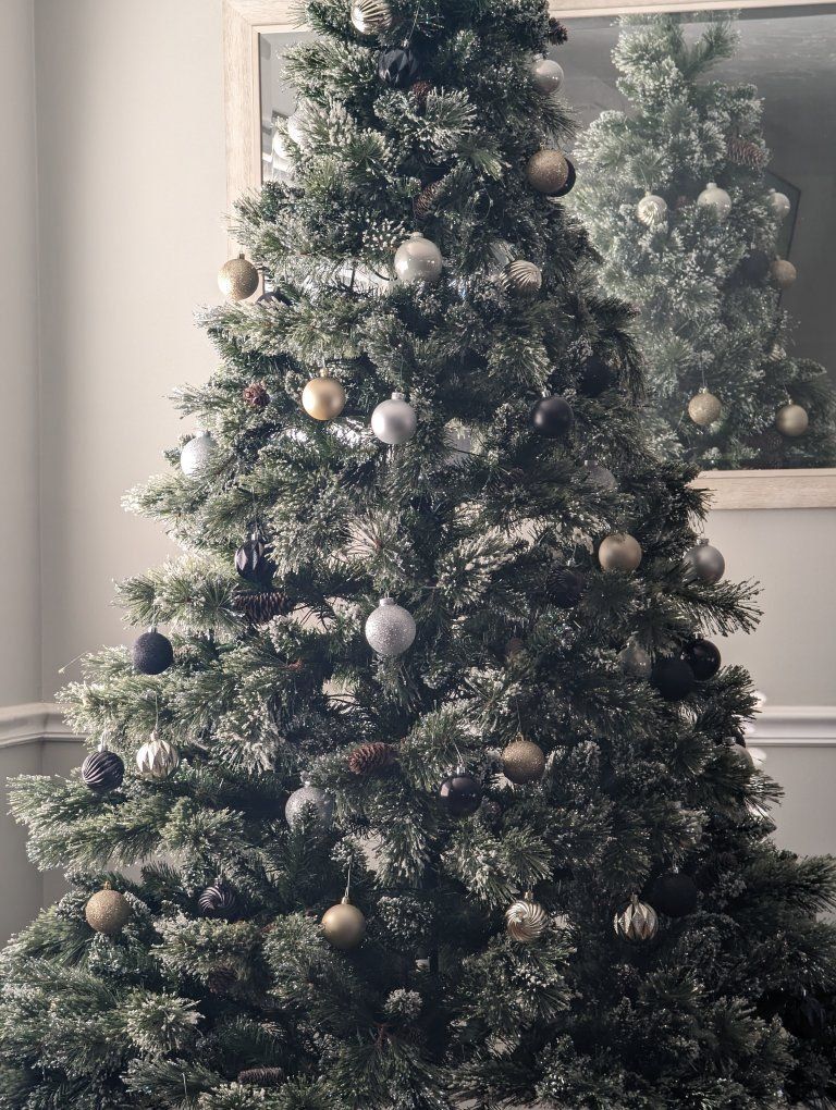Flocked Artificial Christmas Tree with Ornaments - FREE