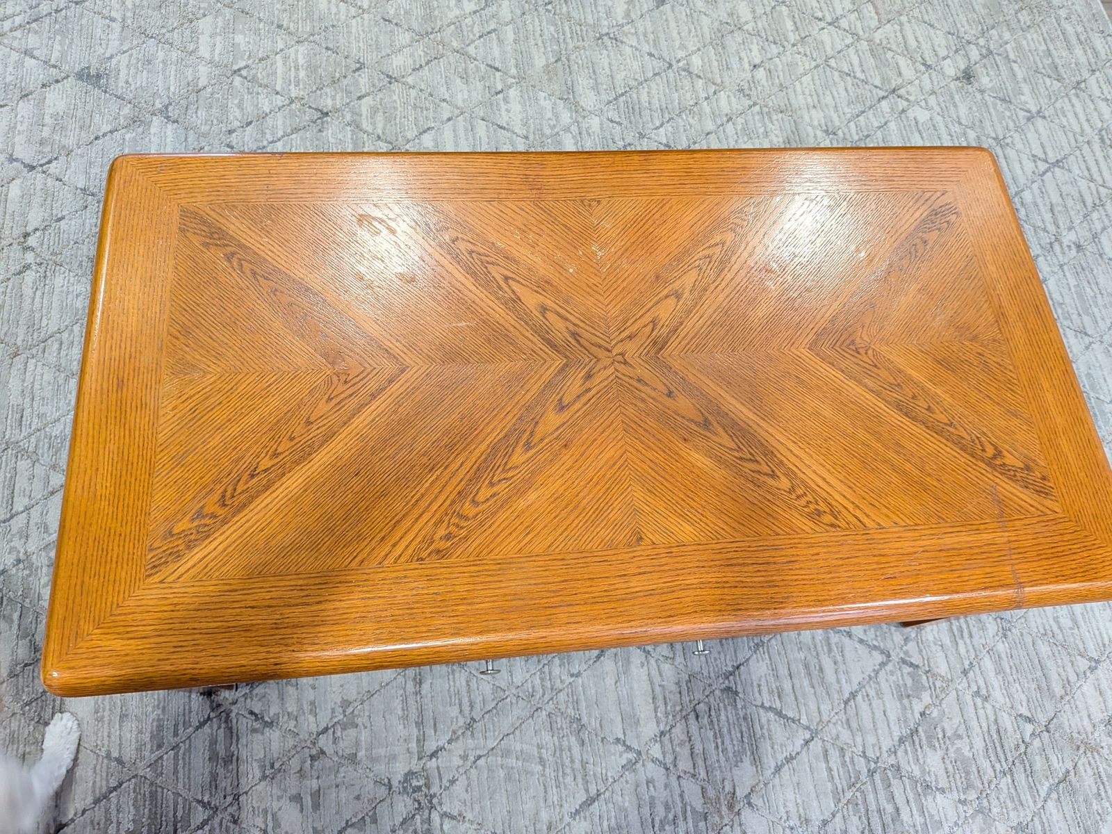 Oak lift top rolling coffee table