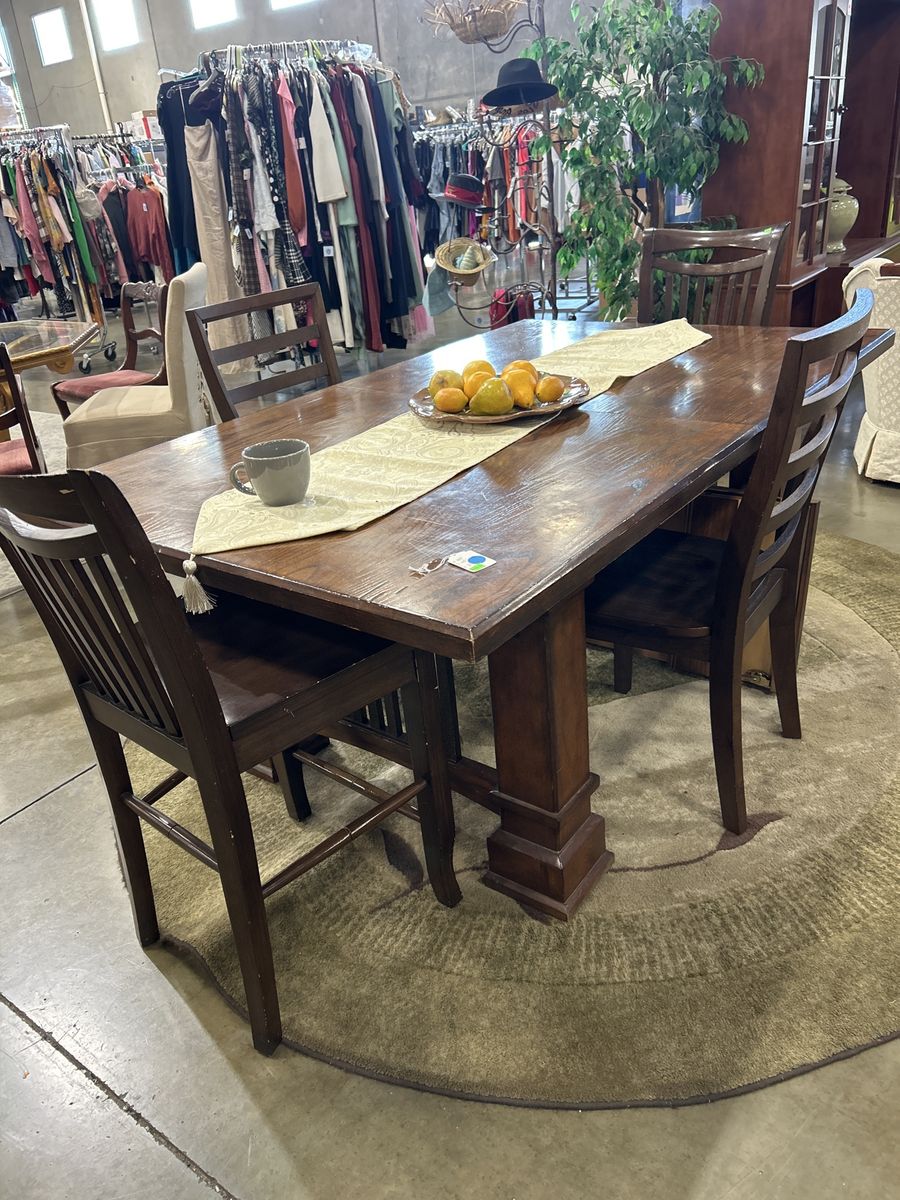 Solid Wood Dining Table with 4 Chairs - Dark Brown Finish, Extendable