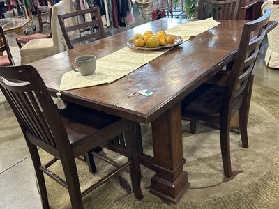 Solid Wood Dining Table with 4 Chairs - Dark Brown Finish, Extendable