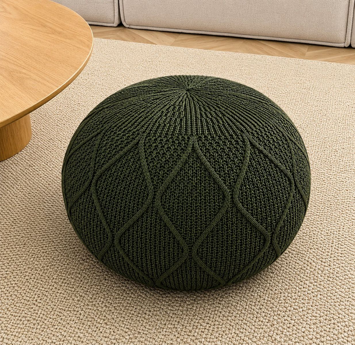 NEW! Artplan Knitted Pouf Ottoman - New, Compressed Package, Army Green (see photos for actual color)