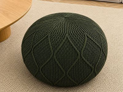 NEW! Artplan Knitted Pouf Ottoman - New, Compressed Package, Army Green (see photos for actual color)