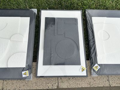 Set of 3 Modern Abstract Textured Wall Art Pieces in Black and White Frames