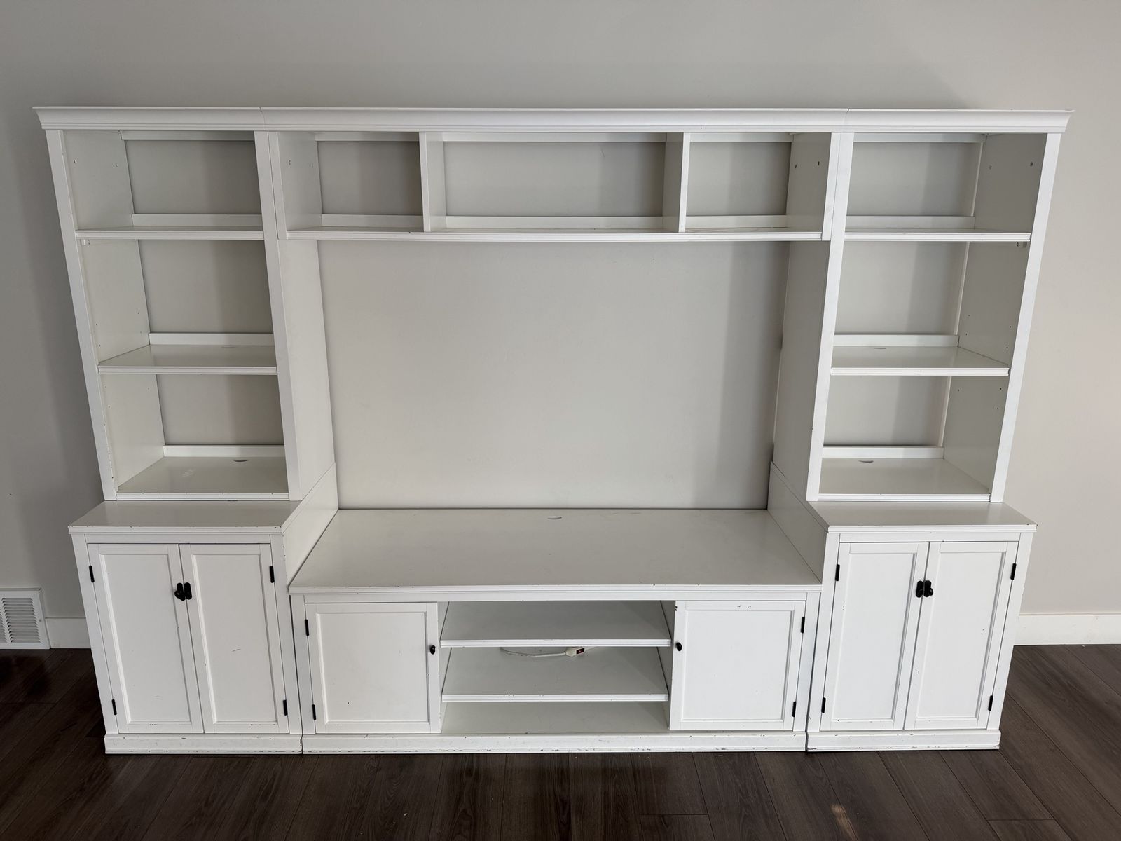 Pottery Barn White Entertainment Center Wall Unit - 110.25"W x 75"H x 23"D Base