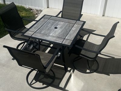 Outdoor Patio Dining Set - Square Table & 4 Swivel Chairs, Weather-Resistant