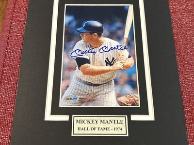 Mickey Mantle 5x7 Autograph Matted 8x10 w/COA Sticker Hand Signed New York Yankees Baseball 1974 Hall of Fame Photo B/W