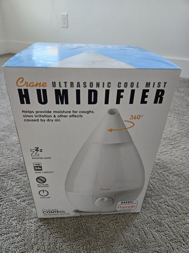 Crane Ultrasonic Cool Mist Humidifier 1 Gallon Tank White