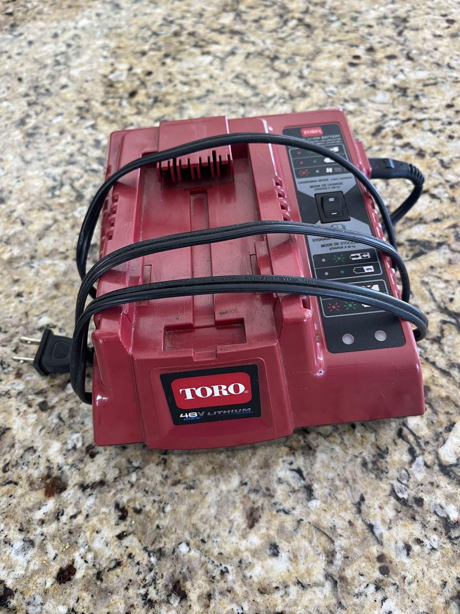 Toro brand 48 volt max lithium charger. Works great.