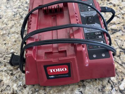 Toro brand 48 volt max lithium charger. Works great.