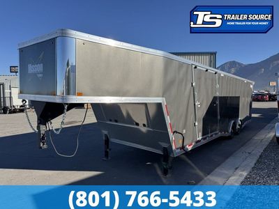8.5x38 Alcom All Sport Gooseneck Enclosed Aluminum Snowmobile Trailer - 7'0" Interior - 14K GVWR - 110V Power, Battery, D-Rings,