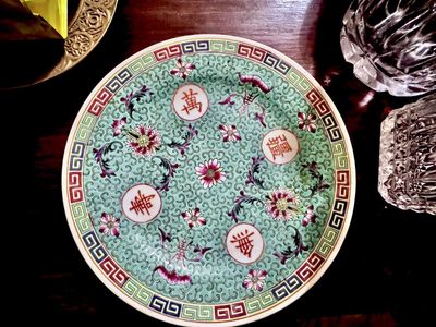 Massive 164-Pc Vintage Turquoise Chinese Mun Shou Porcelain Dinnerware Set - Complete Grand Banquet Service