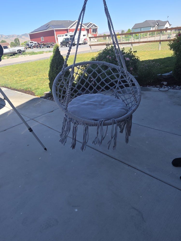 Macrame Hanging Swing Chair w/ Cushion - Outdoor/Indoor Hammock Boho Style