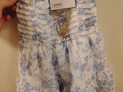 Tahari Girl Blue Floral Ruffle Dress with Bracelet - Ages 3+