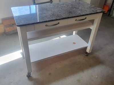 Rolling Kitchen Island Cart with Granite Top, Drawers, and Storage Shelf - Versatile Utility