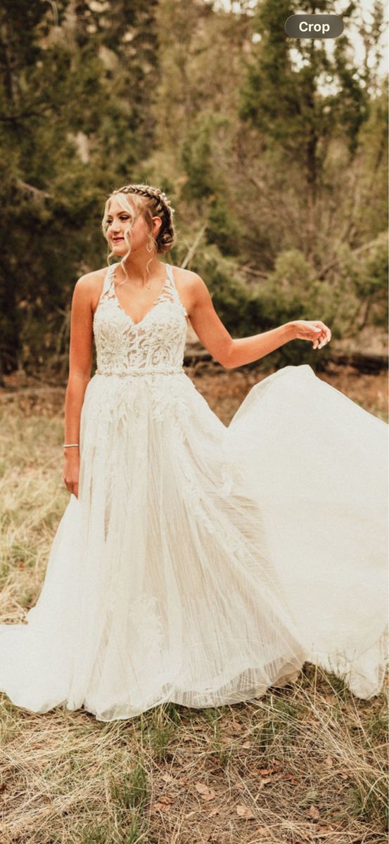 Stunning A-Line Lace & Tulle Wedding Dress with Beaded Bodice & Open Back