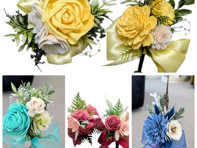 Custom made Corsage and Boutonniere's, soft wood flower high school dance flowers, prom corsage, homecoming flower, sweethearts
