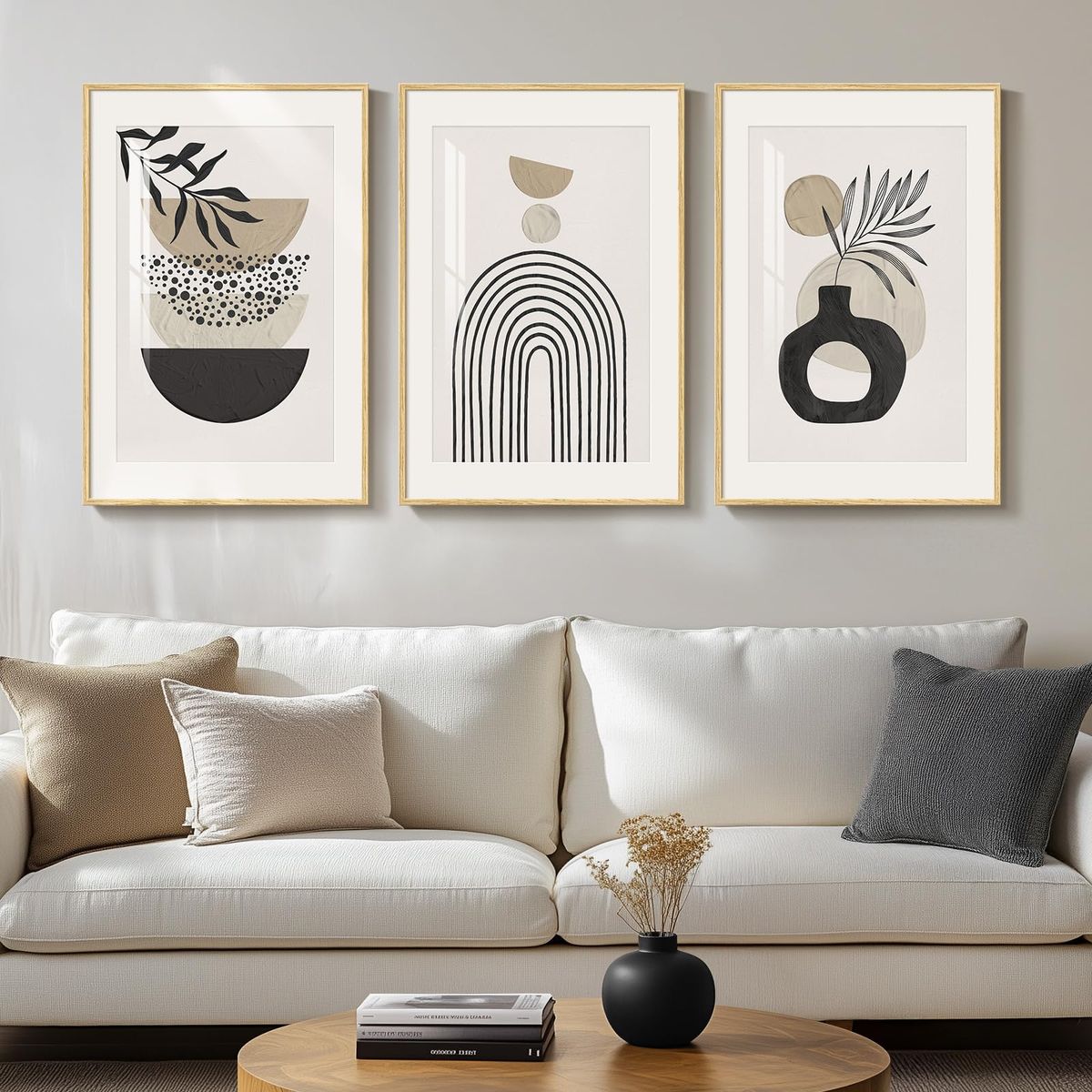 New  Framed Boho Wall Art for Living Room, Large Neutral Bohemian Wall Decor