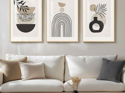 New Framed Boho Wall Art for Living Room, Large Neutral Bohemian Wall Decor