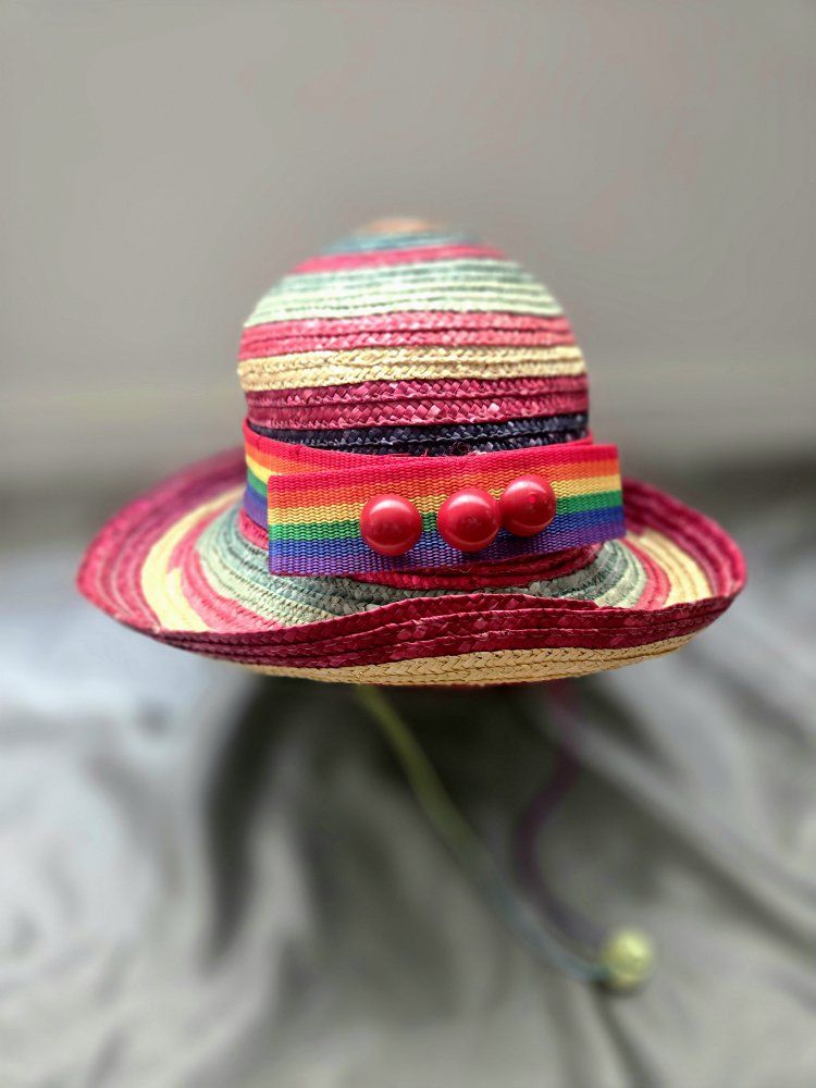 ​Vintage SCALA Collezione Rainbow Striped Straw Sun Hat - 90s Pride Festival Boho