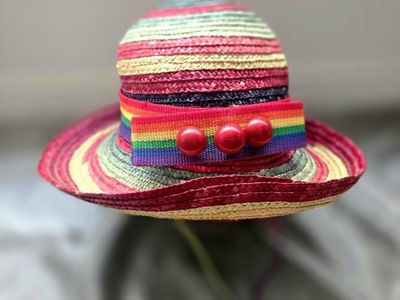 Vintage SCALA Collezione Rainbow Striped Straw Sun Hat - 90s Pride Festival Boho