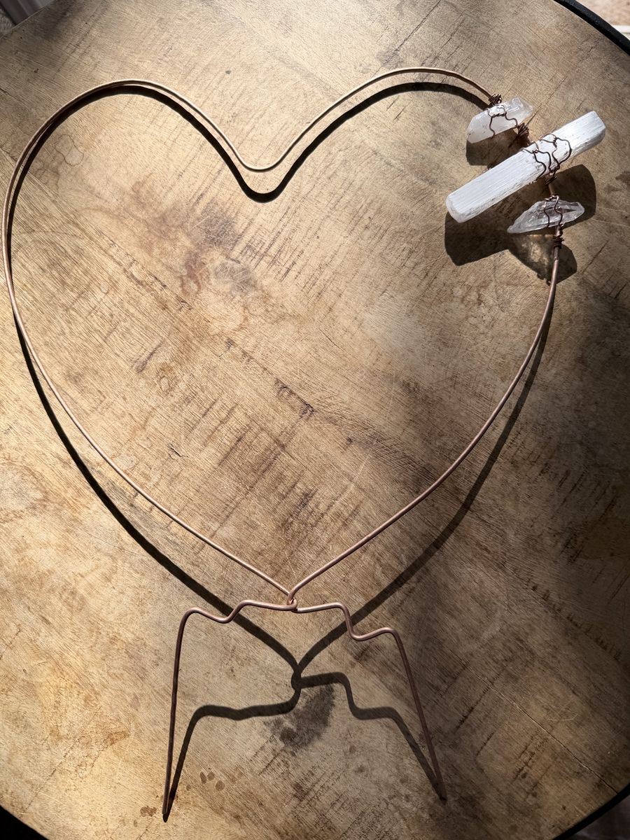 Heart Houseplant Trellis Copper Selenite and Arkansas Quartz