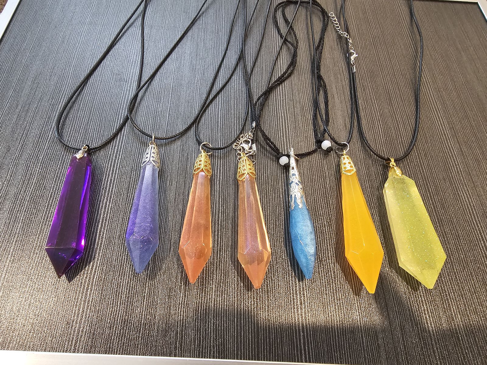 Lot of Assorted Crystal Stone Pendulum Necklaces on Black Cords
