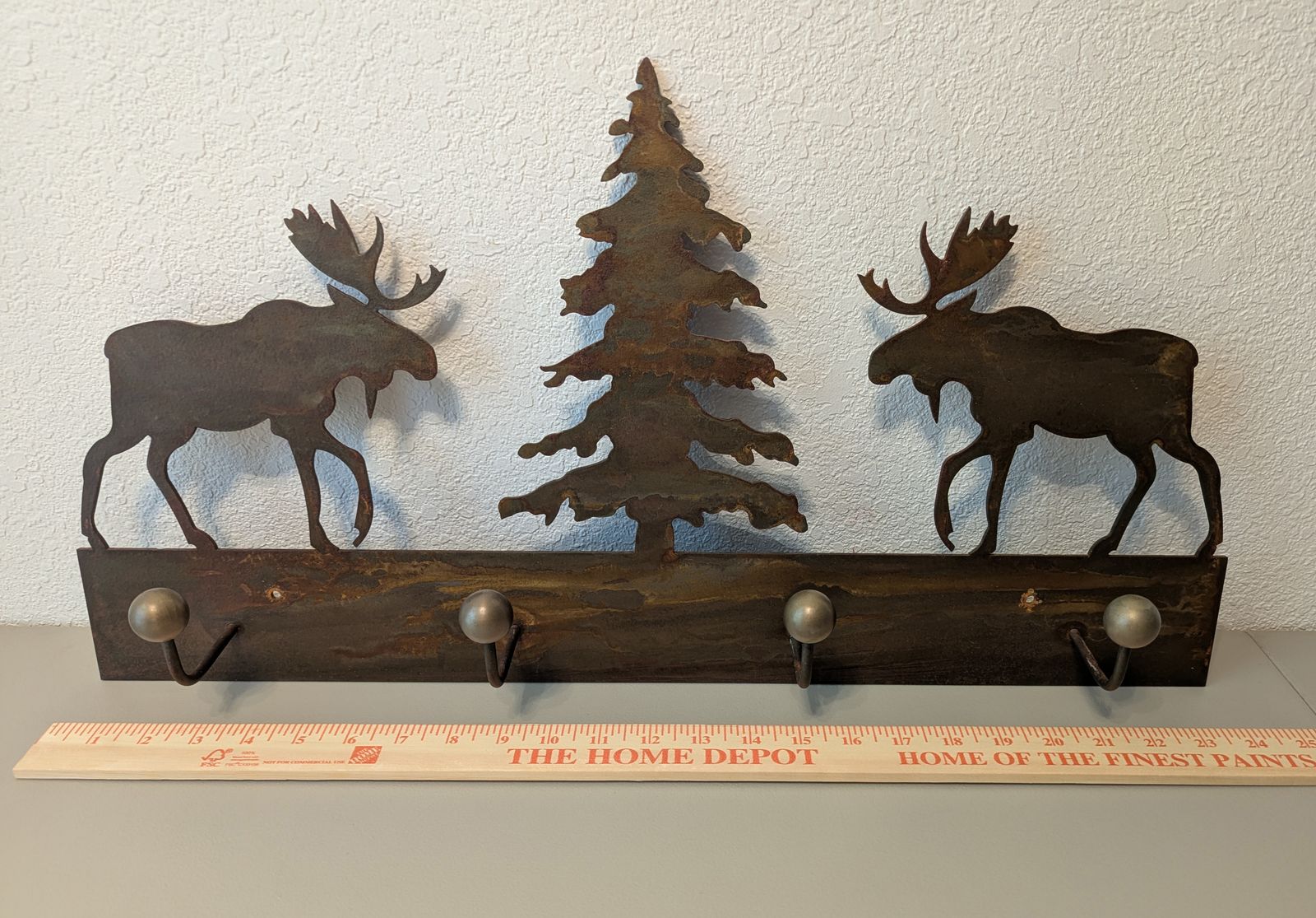 wall mounted four hook iron moose coat rack