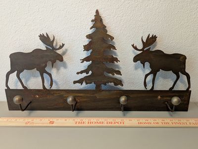 wall mounted four hook iron moose coat rack