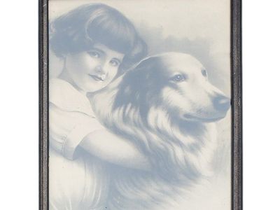 Antique Framed Print of A Girl and Her Dog