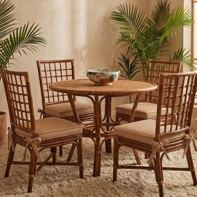 Vintage Bamboo + Rattan Grid Back Chairs