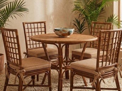 Vintage Bamboo + Rattan Grid Back Chairs