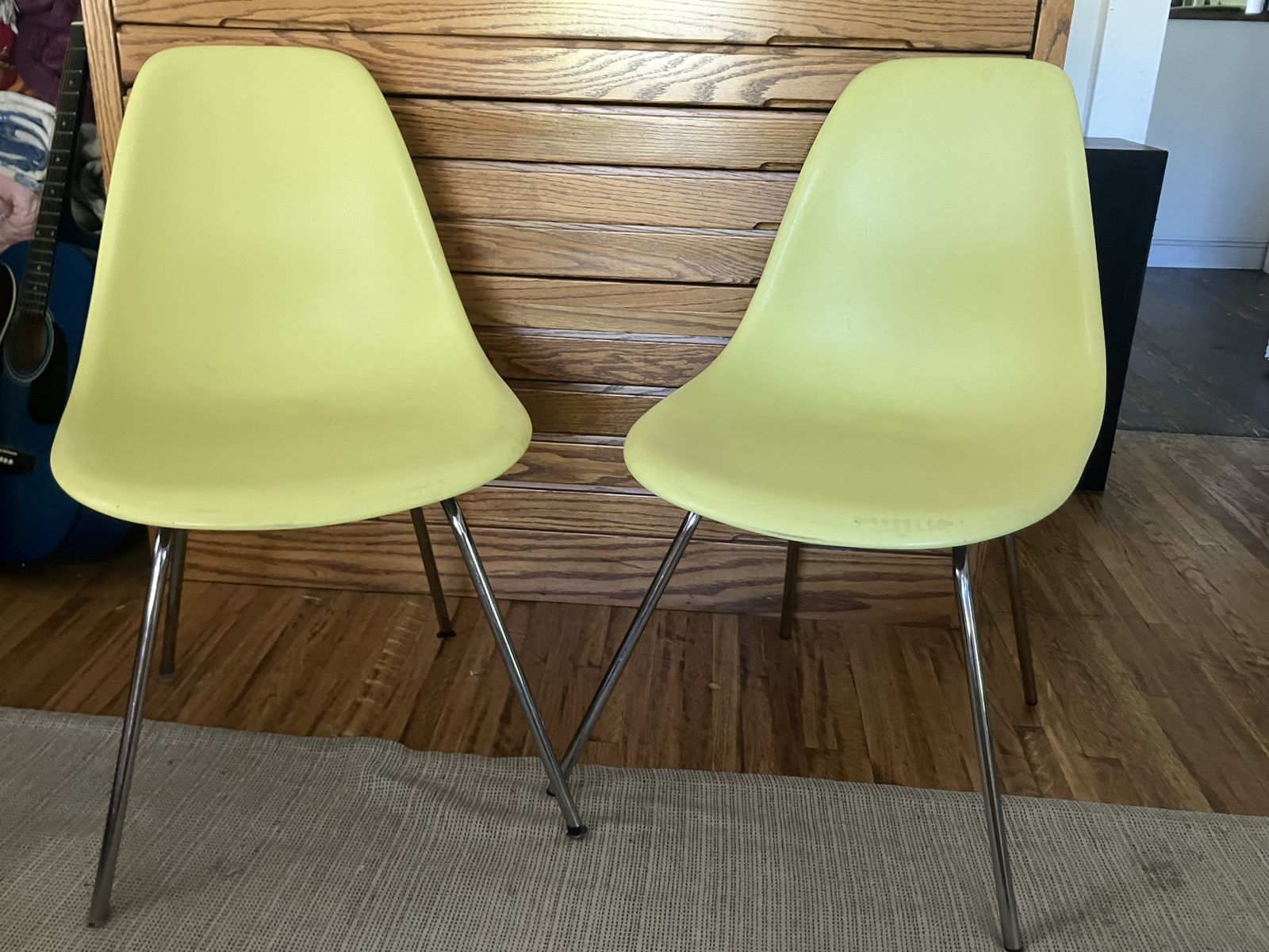 Eames Yellow Green Molded Plastic Side Chair, set of 4
