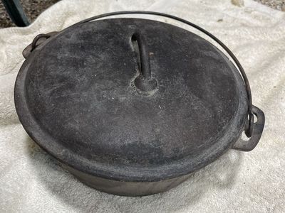 Vintage Cast Iron Dutch Oven with Lid and Wire Bail Handle
