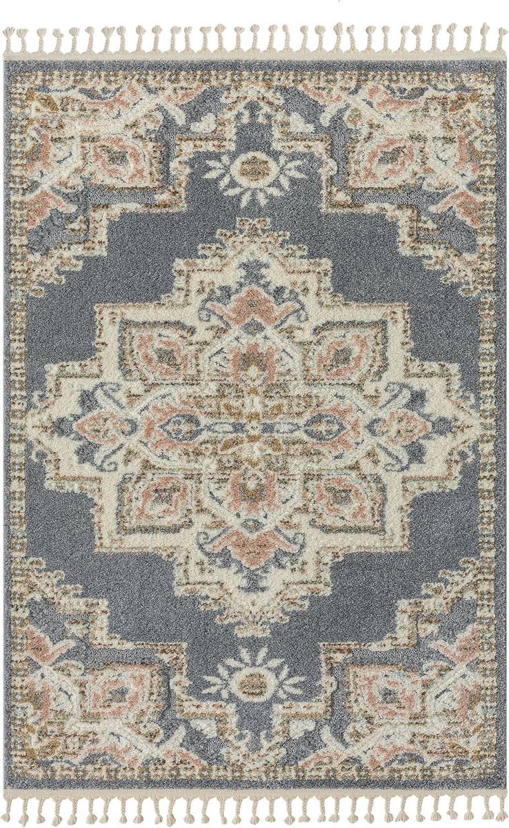 NEW 5x7 LUXE WEAVERS Southwestern Medallion Fringe Gray