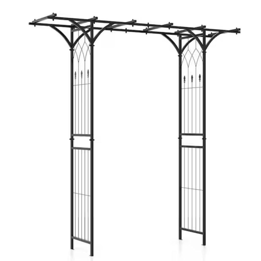 HONEY JOY 82 in. x 78 in. Outdoor Metal Garden Arbor w/ Trellises for Climbing Plant Vine Rose