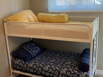 Custom Bunk Bed Coverlets & Pillows - 4 Sets (Blue, Yellow, Green, Rust)