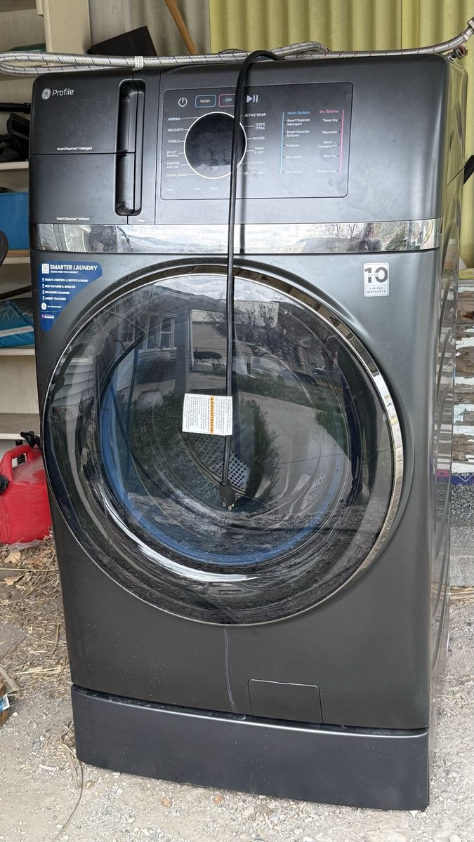 GE Profile SmartDispense Front Load Washer & Dryer Set - Dark Gray/Black - Smarter Laundry