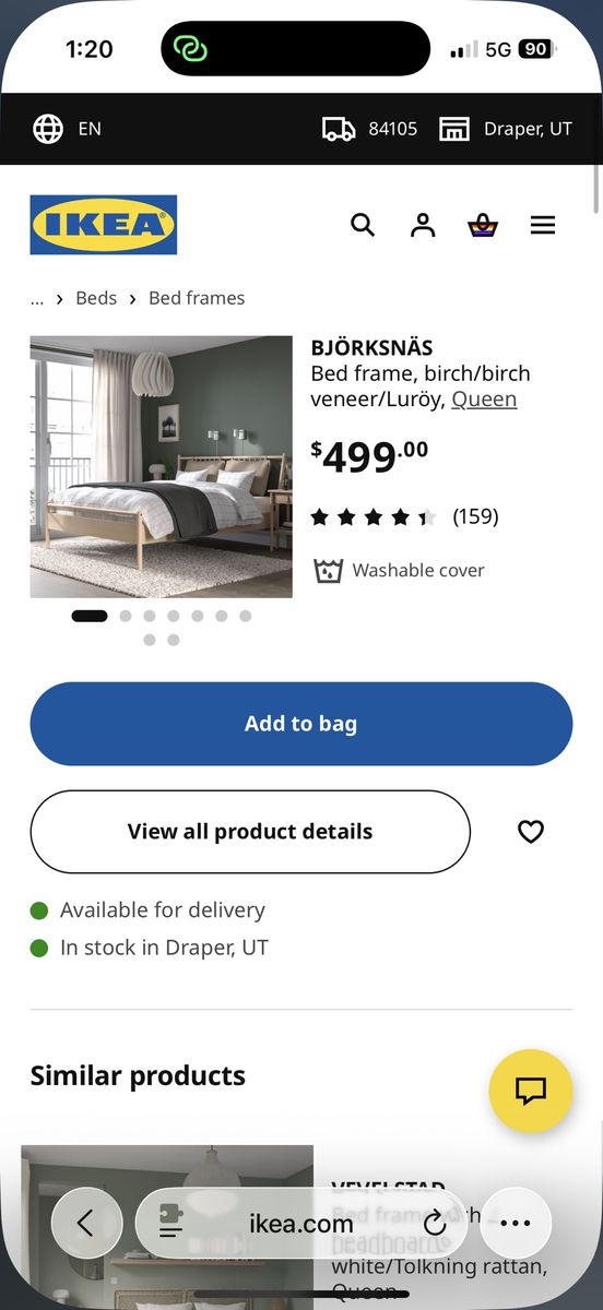 Used IKEA BJÖRKSNÄS Queen Bed Frame w/ Slats – Solid Birch Wood